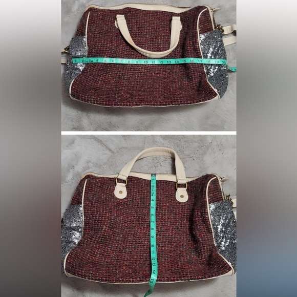 Deux Lux anthropology wool sequins weekender duffel travel bag short handles - Picture 11 of 13